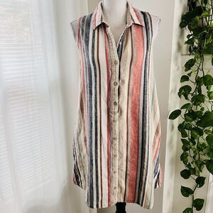 Cato Est 1946 Pastel Striped Linen Blend Button Down Earthy Shirt Dress - Medium